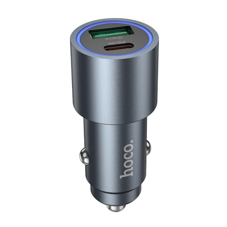 hoco Z60 Bloom PD30W and QC3.0 Dual Port Multi-protocol Car Charger(Metal Gray)