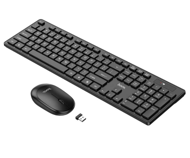 HOCO GM17 Wireless Keyboard and Mouse Combo – Full-Size 104-Key Membrane Keyboard with 1600 DPI Optical Mouse – USB Connection – Black